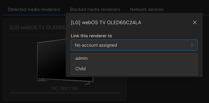 Beispiel für die Verknüpfung eines Kontos mit einem Renderer